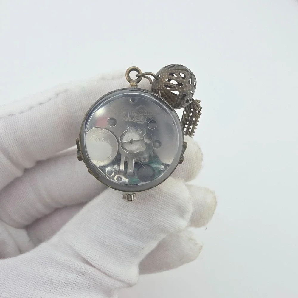 Vintage Pocket Watch Tassle Pendent Filligree Cage Sphere Bronze 4